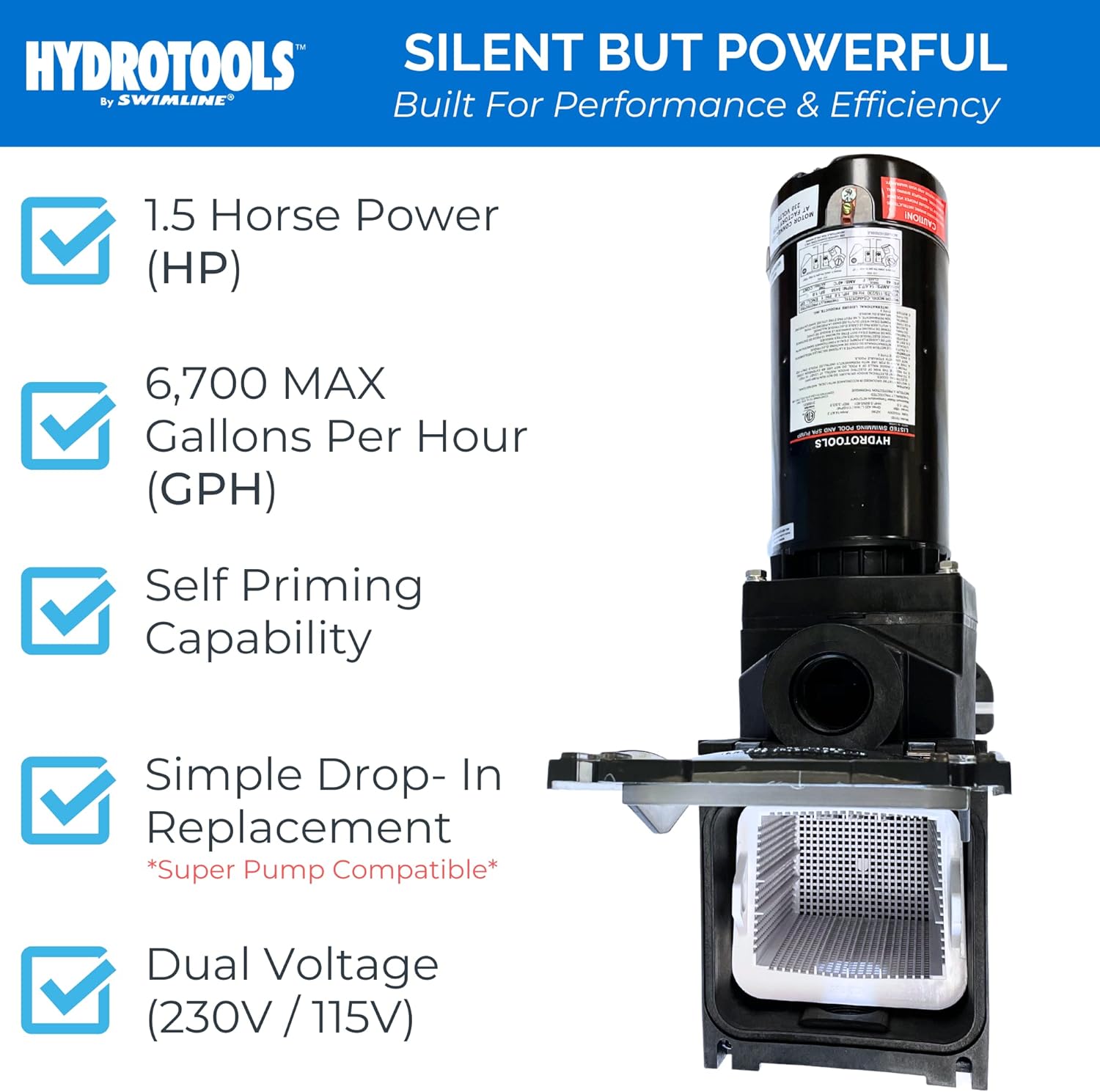 Model 75150 Hydro Super-Flo 1.5HP 6660 GPH In Ground Pool Pump, Vertical Discharge