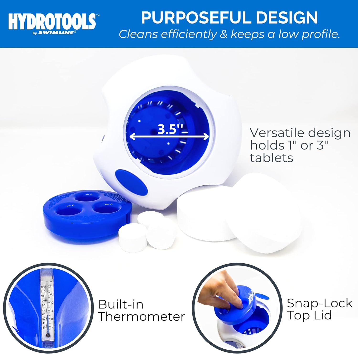Pool & Spa Floating Chemical Dispenser & Thermometer, Blue & White
