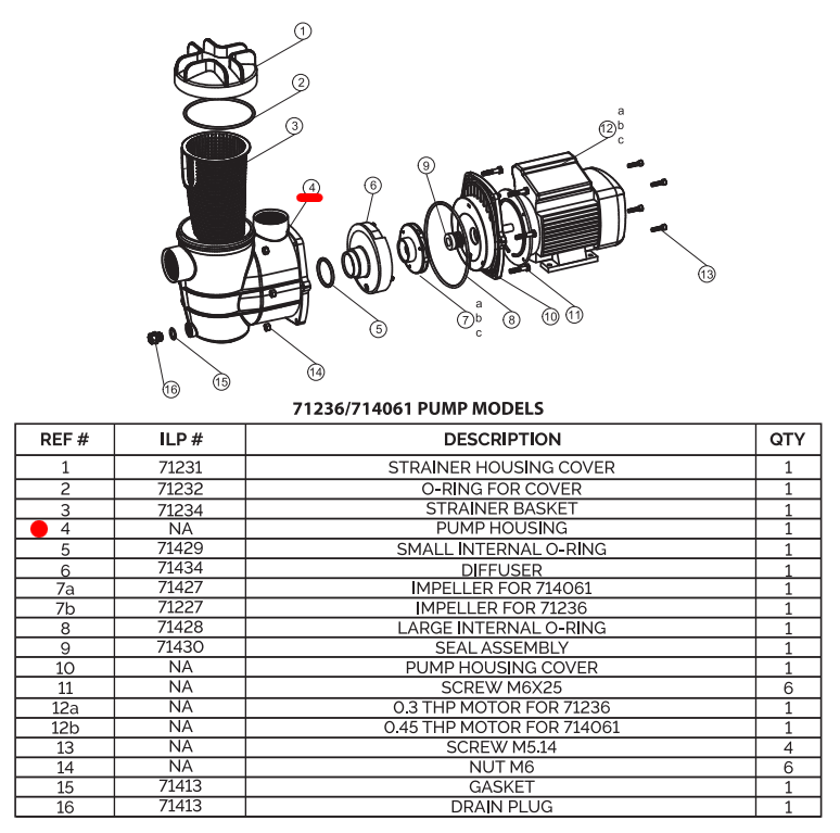 Pump Housing for Model 714061 Pumps